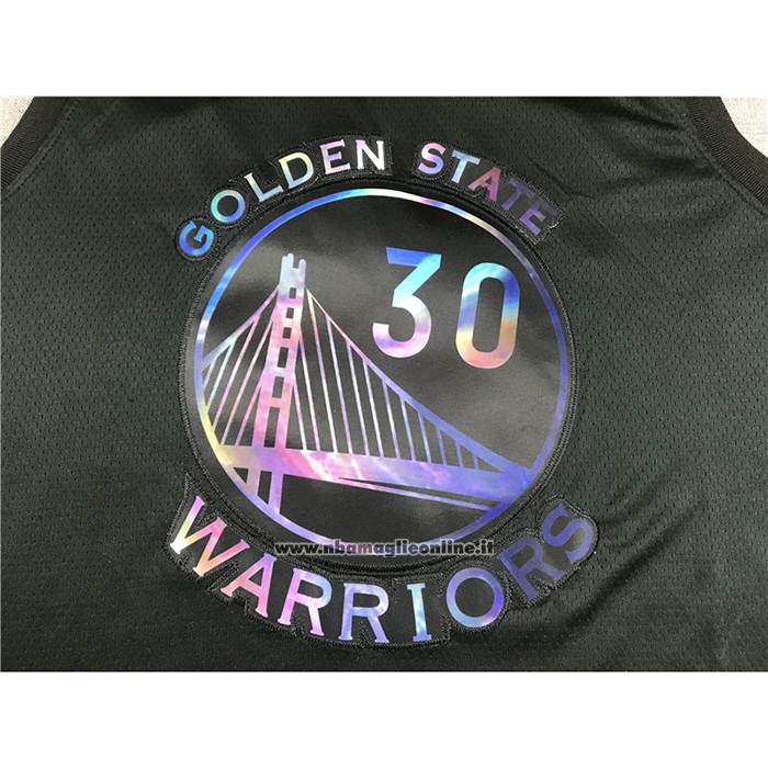 Maglia Golden State Warriors Stephen Curry #30 Iridescent Logo Nero